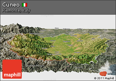 Satellite Panoramic Map of Cuneo, semi-desaturated