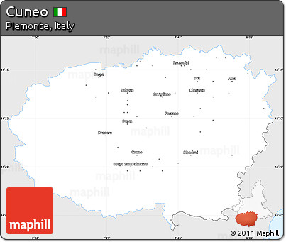 Silver Style Simple Map of Cuneo, single color outside