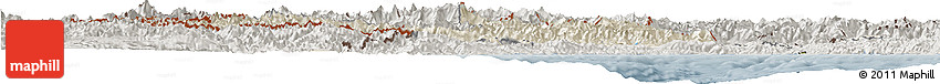 Shaded Relief Horizon Map of Piemonte, semi-desaturated