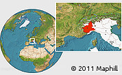 Satellite Location Map of Piemonte, highlighted country