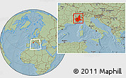 Savanna Style Location Map of Piemonte, within the entire country, hill shading