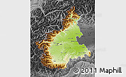 Physical Map of Piemonte, darken, desaturated