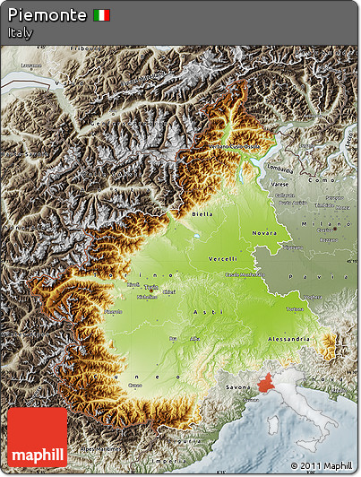 Physical Map of Piemonte, semi-desaturated