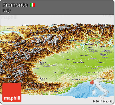 Physical Panoramic Map of Piemonte