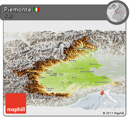 Physical Panoramic Map of Piemonte, lighten, semi-desaturated