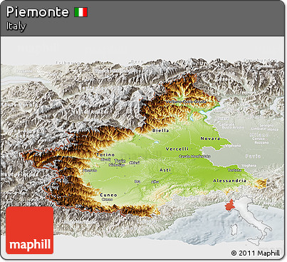Physical Panoramic Map of Piemonte, lighten, semi-desaturated