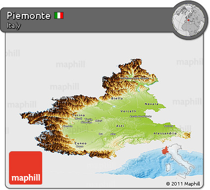 Physical Panoramic Map of Piemonte, single color outside