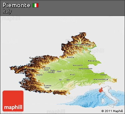 Physical Panoramic Map of Piemonte, single color outside