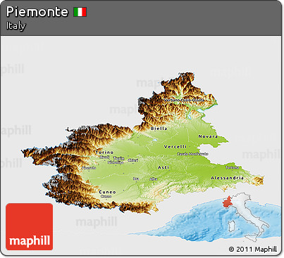 Physical Panoramic Map of Piemonte, single color outside