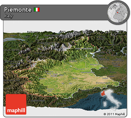 Satellite Panoramic Map of Piemonte, darken