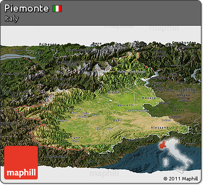 Satellite Panoramic Map of Piemonte, darken