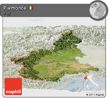 Satellite Panoramic Map of Piemonte, lighten