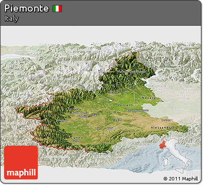 Satellite Panoramic Map of Piemonte, lighten