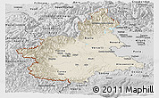 Shaded Relief Panoramic Map of Piemonte, desaturated