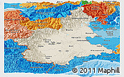 Shaded Relief Panoramic Map of Piemonte, political shades outside