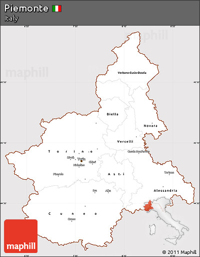 Classic Style Simple Map of Piemonte, cropped outside