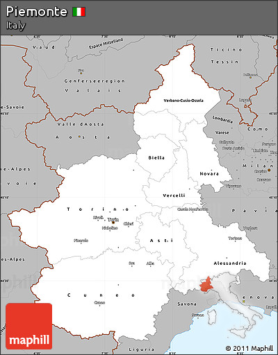 Gray Simple Map of Piemonte