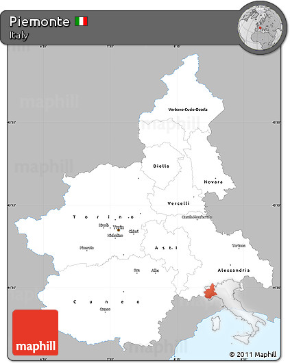 Gray Simple Map of Piemonte, single color outside