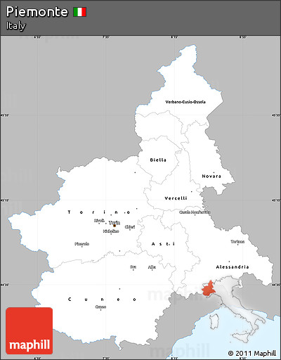 Gray Simple Map of Piemonte, single color outside