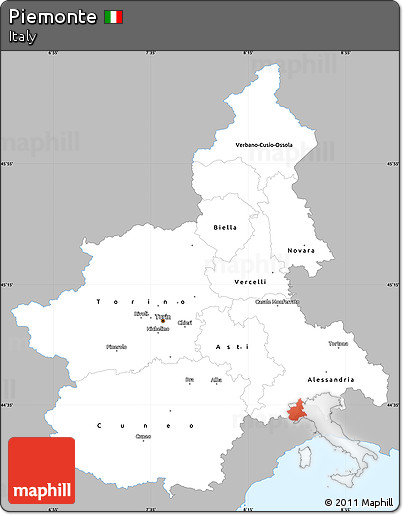 Gray Simple Map of Piemonte, single color outside