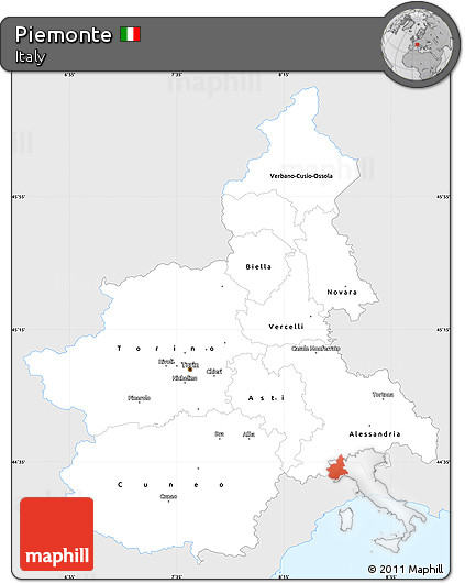 Silver Style Simple Map of Piemonte, single color outside