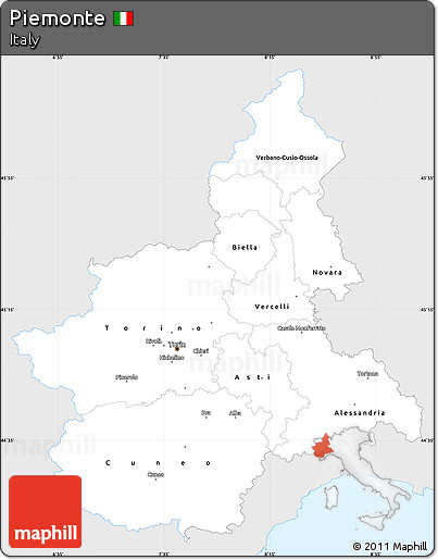 Silver Style Simple Map of Piemonte, single color outside