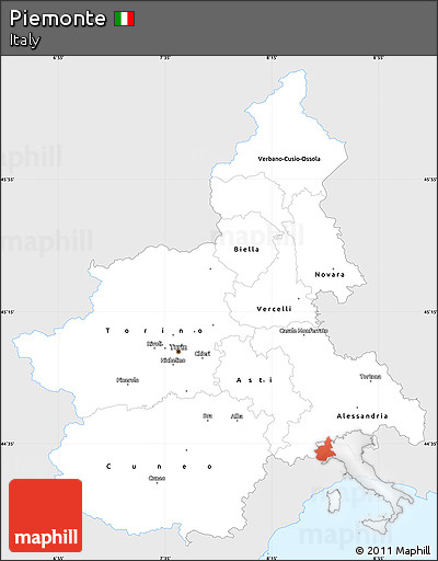 Silver Style Simple Map of Piemonte, single color outside