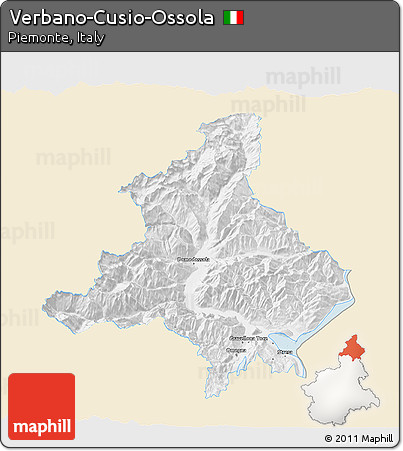 Classic Style 3D Map of Verbano-Cusio-Ossola, single color outside