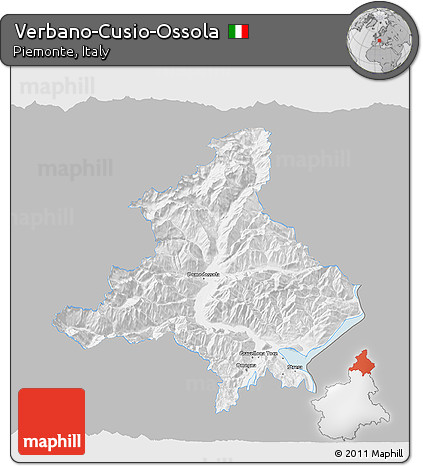 Gray 3D Map of Verbano-Cusio-Ossola, single color outside