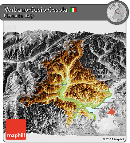 Physical 3D Map of Verbano-Cusio-Ossola, desaturated