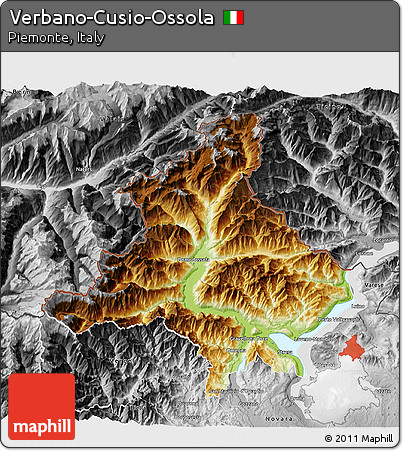 Physical 3D Map of Verbano-Cusio-Ossola, desaturated