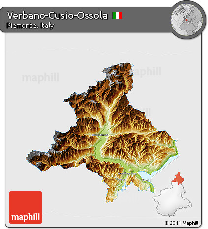 Physical 3D Map of Verbano-Cusio-Ossola, single color outside