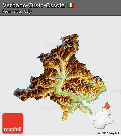 Physical 3D Map of Verbano-Cusio-Ossola, single color outside