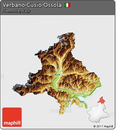 Physical 3D Map of Verbano-Cusio-Ossola, single color outside
