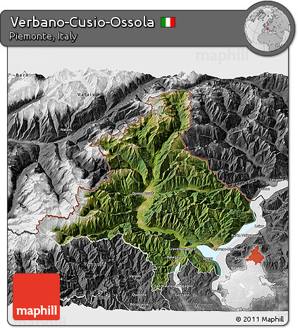 Satellite 3D Map of Verbano-Cusio-Ossola, desaturated