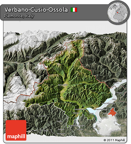 Satellite 3D Map of Verbano-Cusio-Ossola, semi-desaturated