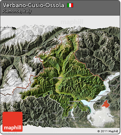 Satellite 3D Map of Verbano-Cusio-Ossola, semi-desaturated