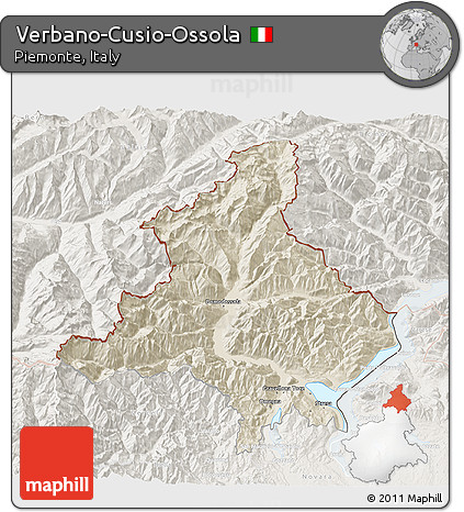 Shaded Relief 3D Map of Verbano-Cusio-Ossola, lighten