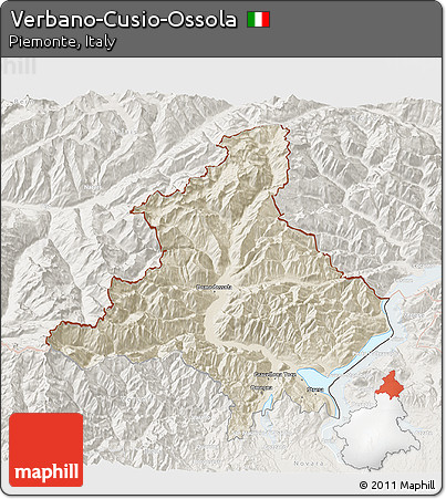 Shaded Relief 3D Map of Verbano-Cusio-Ossola, lighten