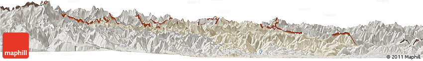 Shaded Relief Horizon Map of Verbano-Cusio-Ossola, semi-desaturated