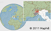 Savanna Style Location Map of Verbano-Cusio-Ossola, highlighted country, highlighted parent region, hill shading