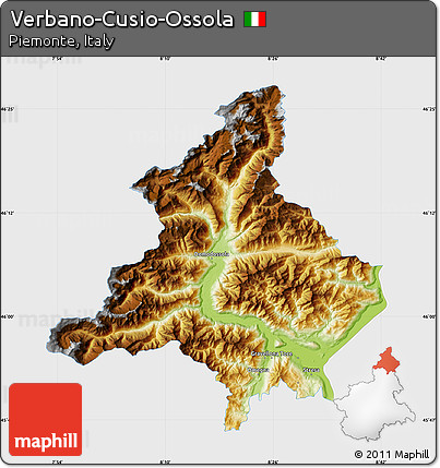 Physical Map of Verbano-Cusio-Ossola, single color outside