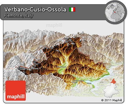 Physical Panoramic Map of Verbano-Cusio-Ossola, lighten