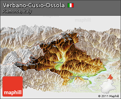 Physical Panoramic Map of Verbano-Cusio-Ossola, lighten