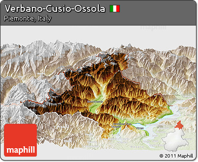 Physical Panoramic Map of Verbano-Cusio-Ossola, lighten