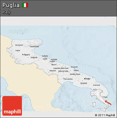 Classic Style 3D Map of Puglia, single color outside