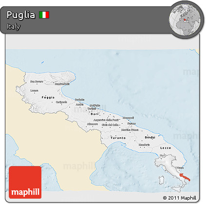 Classic Style 3D Map of Puglia, single color outside