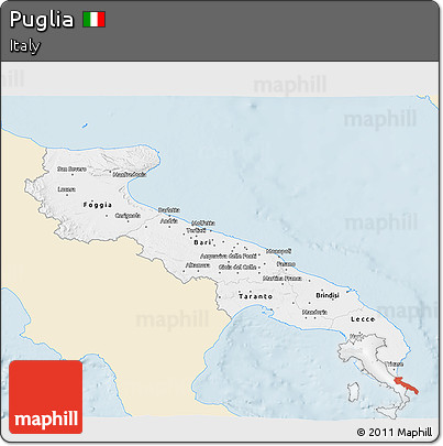 Classic Style 3D Map of Puglia, single color outside