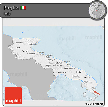 Gray 3D Map of Puglia, single color outside