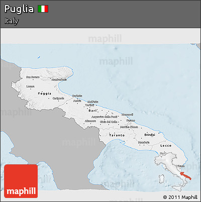 Gray 3D Map of Puglia, single color outside